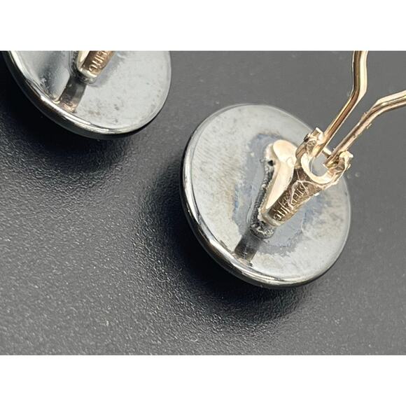 Margo Morrison Shiny Black Smooth Cabochon Hematite Sterling Silver Clip Earring - Picture 6 of 8